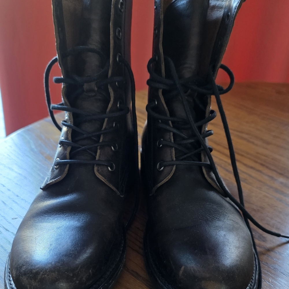Frye Womens Black Leather Lace-Up Boots 9.5 B